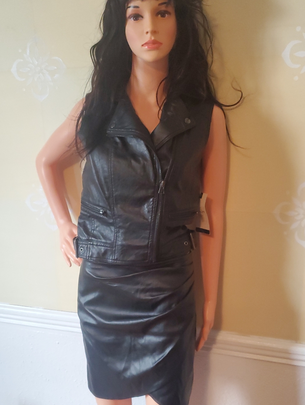 Macy's Black Faux Leather Sleeveless Moto Vest